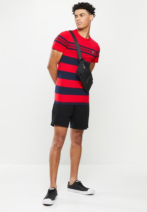 SOVIET - M emmet crew neck y/dye stripe tee - red & navy 