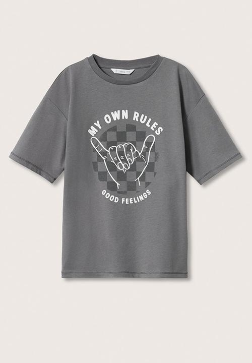 MANGO - T-shirt damero - charcoal