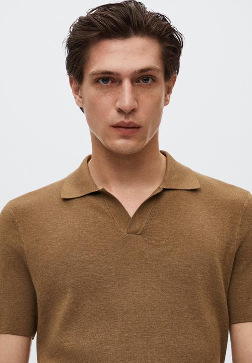 MANGO - Llino linen golfer - brown