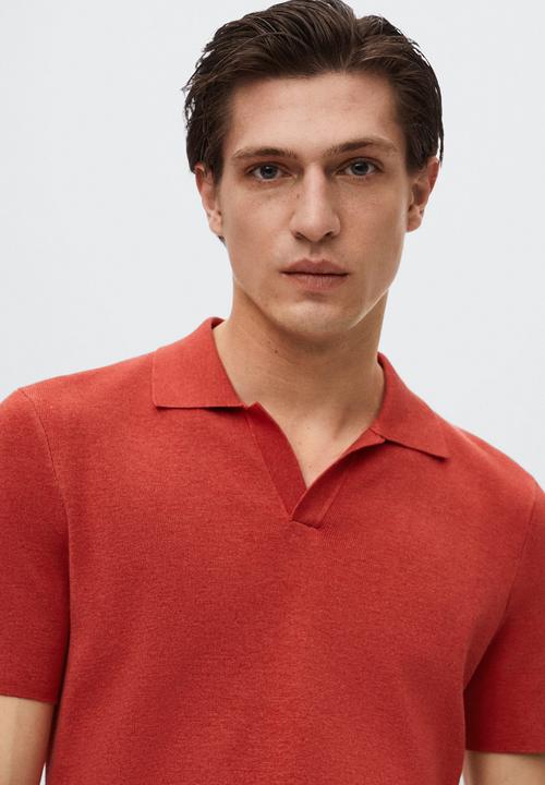 MANGO - Polo shirt fine knit  lino - red