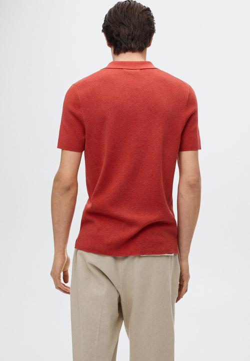 MANGO - Polo shirt fine knit  lino - red