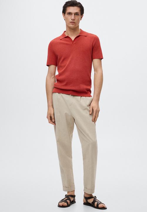MANGO - Polo shirt fine knit  lino - red