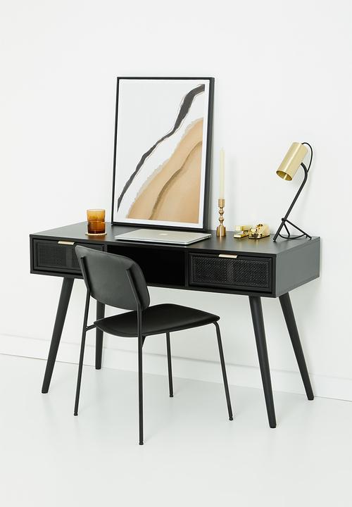 Sixth Floor - Rattan 2 drawer desk - black