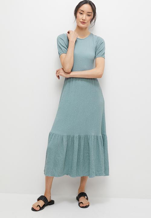 MILLA - Tiered open back midi dress - duck egg