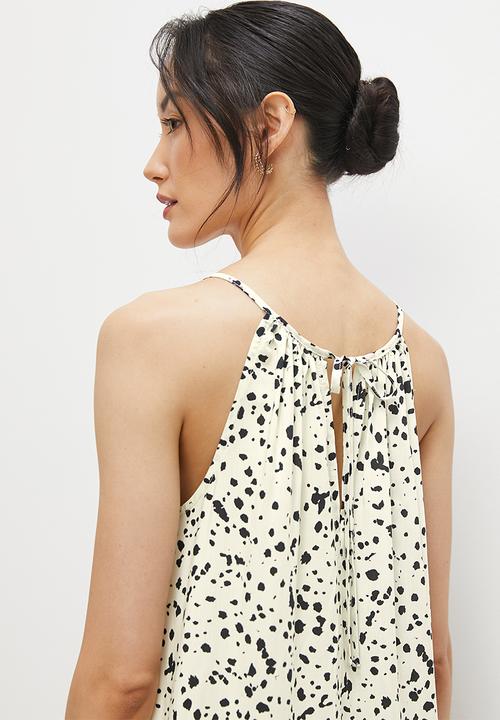 MILLA - Halter piecrust mini swing dress - purple water colour floral