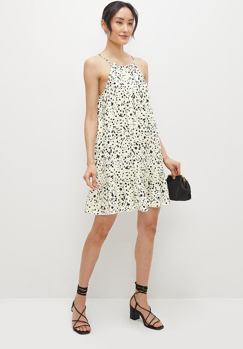 MILLA - Halter piecrust mini swing dress - purple water colour floral