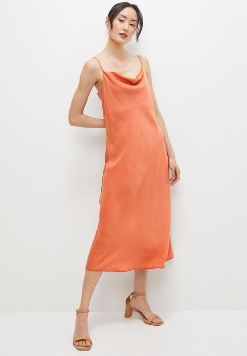 MILLA - Satin cowl slip dress - copper coin