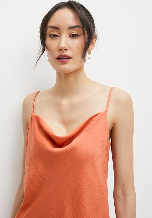 MILLA - Satin cowl slip dress - copper coin