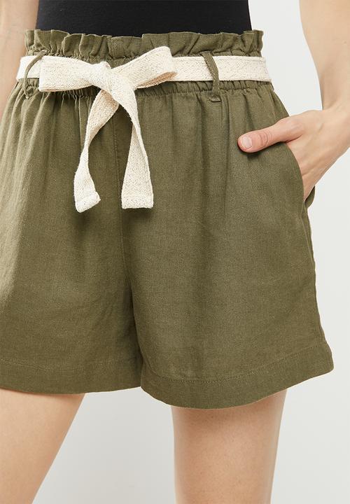 Jacqueline de Yong - Say mid waist linen lurex shorts - kalamata