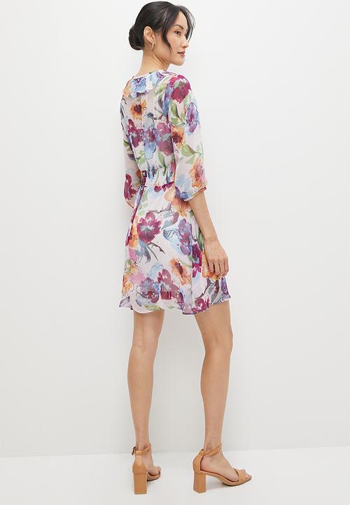 MILLA - Shirring waist mini dress - sky floral