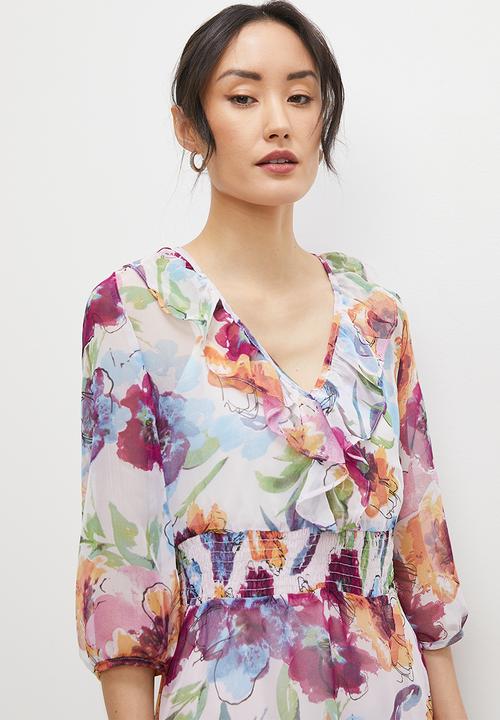 MILLA - Shirring waist mini dress - sky floral