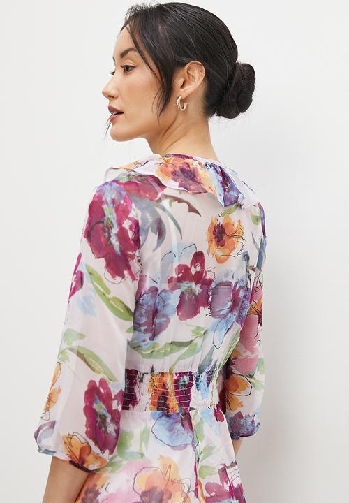 MILLA - Shirring waist mini dress - sky floral