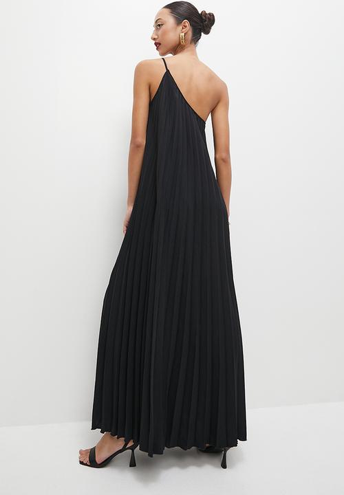 VELVET - Pleated asymmetric maxi dress - black