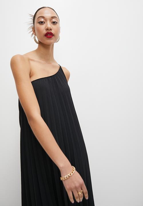 VELVET - Pleated asymmetric maxi dress - black