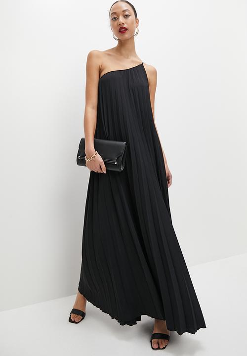 VELVET - Pleated asymmetric maxi dress - black