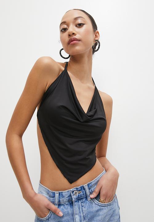 VELVET - Strappy slinky hanky top - black