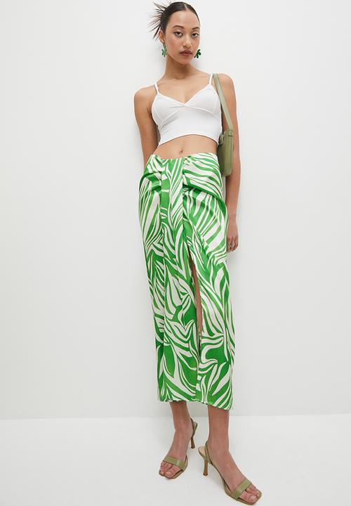 VELVET - Printed satin wrap over skirt - animal mono green