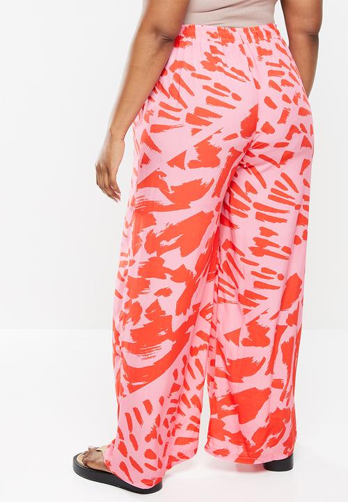 Me&B - Plus printed long wide pants - pink animal patch