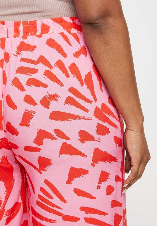 Me&B - Plus printed long wide pants - pink animal patch