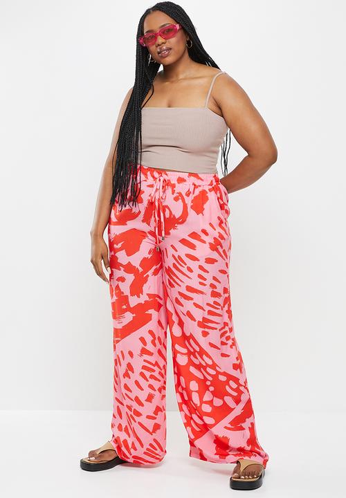 Me&B - Plus printed long wide pants - pink animal patch
