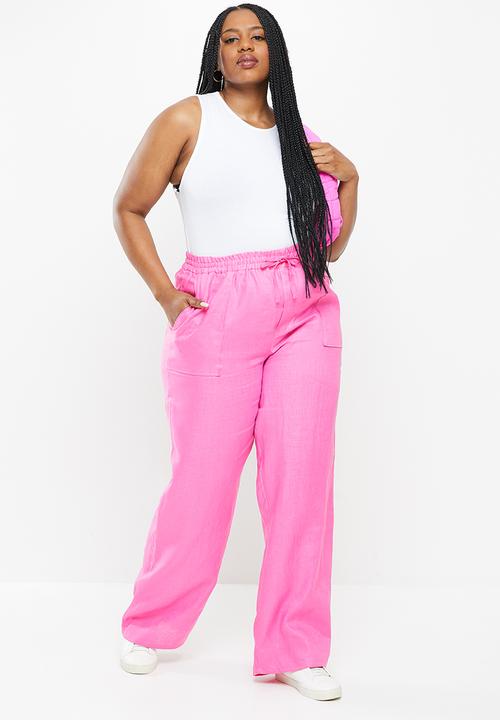 Me&B - Plus wide leg drawstring pants - hot pink