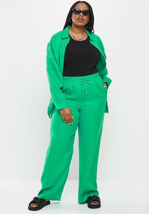 Me&B - Plus wide leg drawstring pants - emerald