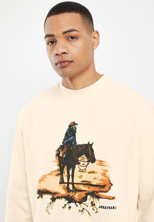 Jonathan D - Heath  fleece crewneck sweatshirt with front print - cream