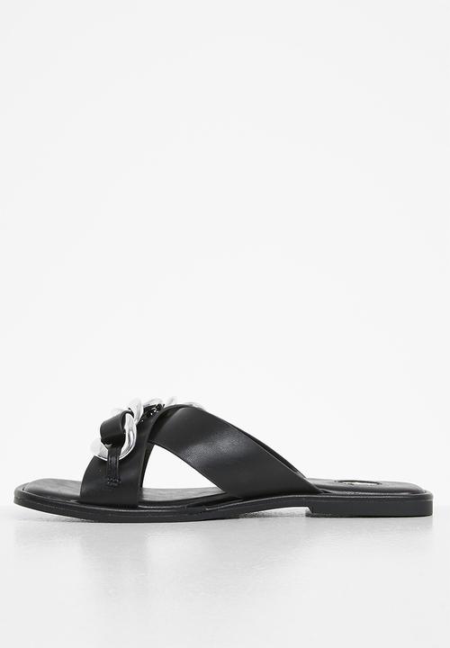 Footwork - Gemini chain cross strap sandal - black