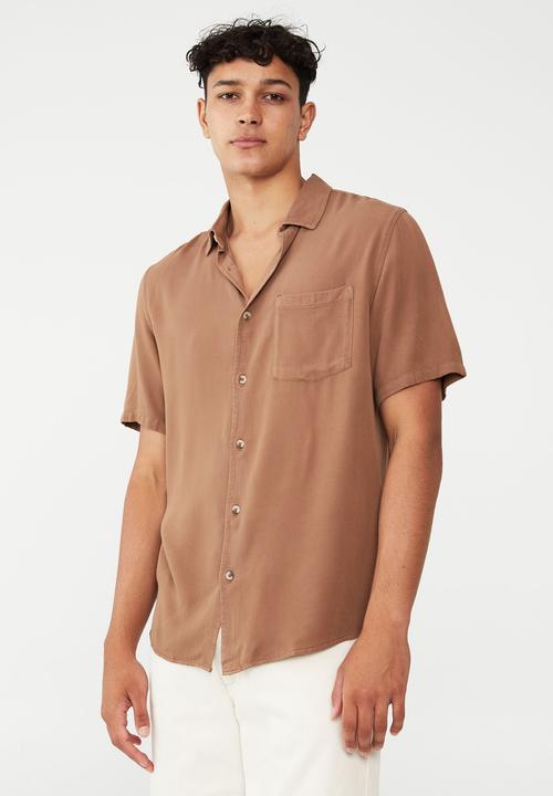 Cotton On - Cuban short sleeve shirt - coffee