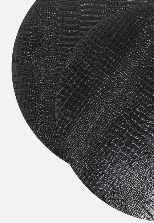 Excellent Houseware - Round croc placemat set of  4 - black