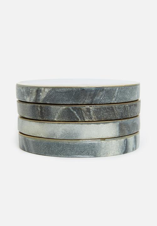 Sixth Floor - Marble coasters set of 4 - grey & brass
