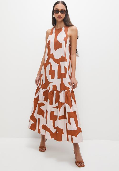 Superbalist - Pocket detail tiered dress - stone & brown