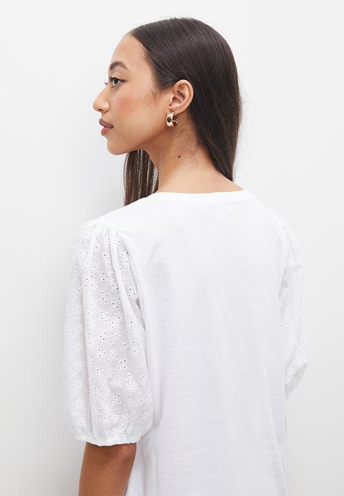 Superbalist - Anglaise sleeve tee - white