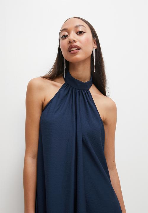 VELVET - Satin halter mini trapeze - navy
