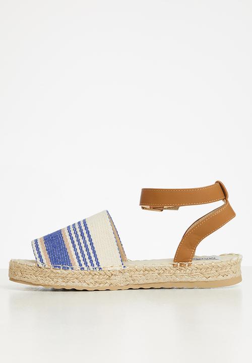 Madison® - Clarrissa ankle tie espadrille sandal - blue & beige stripe