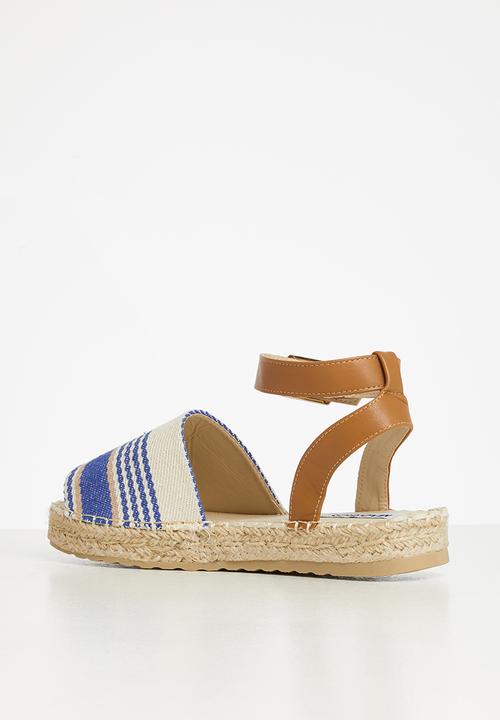 Madison® - Clarrissa ankle tie espadrille sandal - blue & beige stripe