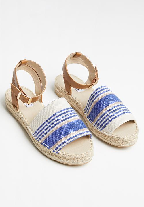 Madison® - Clarrissa ankle tie espadrille sandal - blue & beige stripe