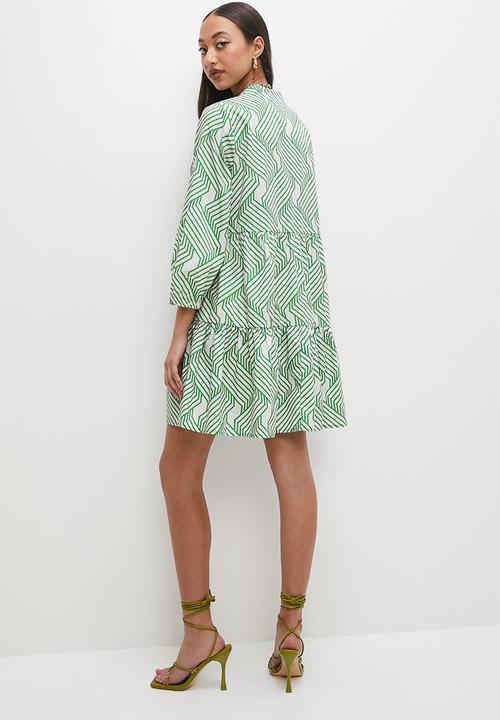 Superbalist - Tiered mini dress - green optical geo