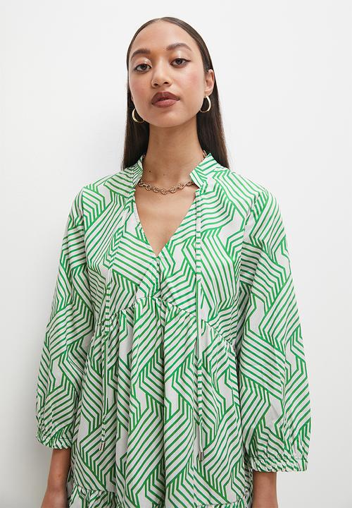Superbalist - Tiered mini dress - green optical geo