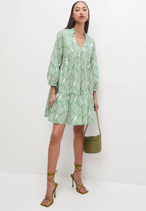 Superbalist - Tiered mini dress - green optical geo
