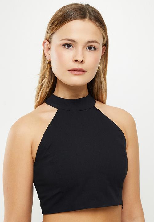 Glamorous - High neck cropped blouse co-ord - black