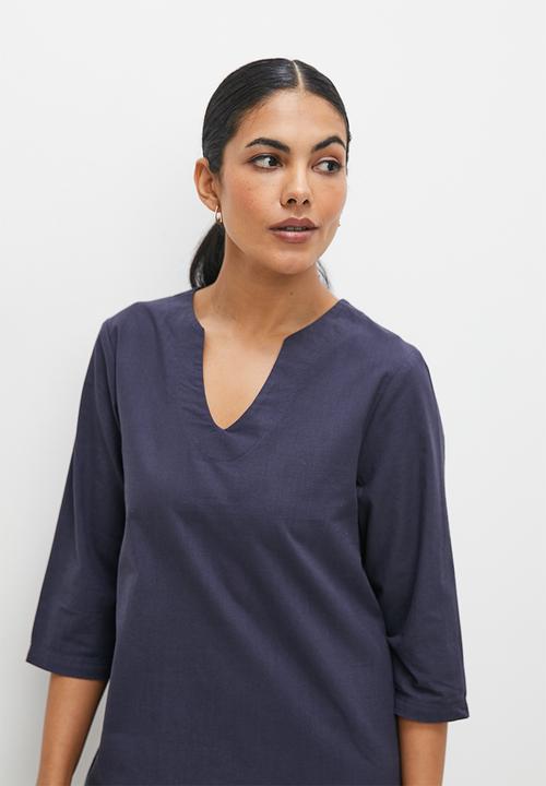 edit - Notch neck cotton tunic - ink