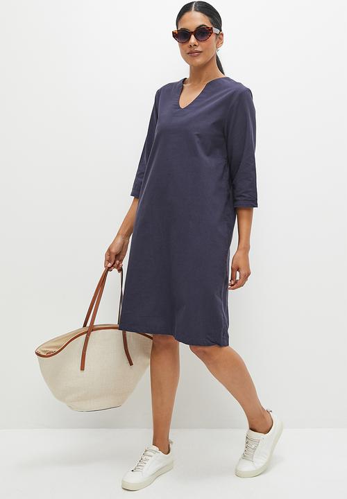 edit - Notch neck cotton tunic - ink