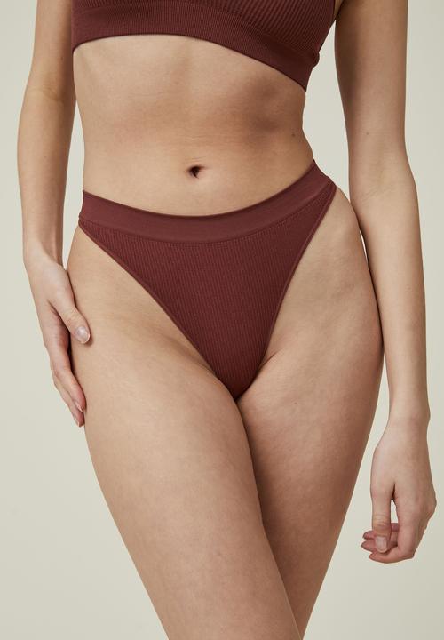 Cotton On - Seamless high cut g string brief - brandy brown