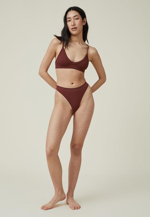 Cotton On - Seamless high cut g string brief - brandy brown