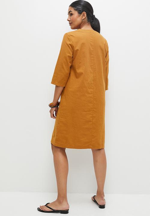 edit - Notch neck cotton tunic - tobacco