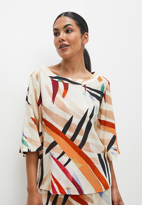 edit - Femme elbow sleeve shell - multi brushstrokes