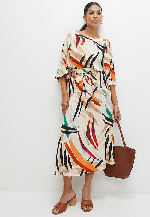 edit - Belted a-line midaxi skirt - multi brushstroke