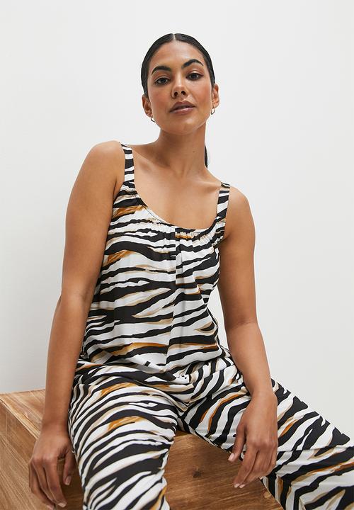 edit - Scoop neck woven harem jumpsuit - black animal