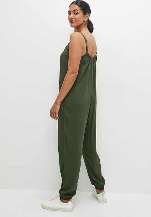 edit - Scoop neck woven harem jumpsuit - dark khaki